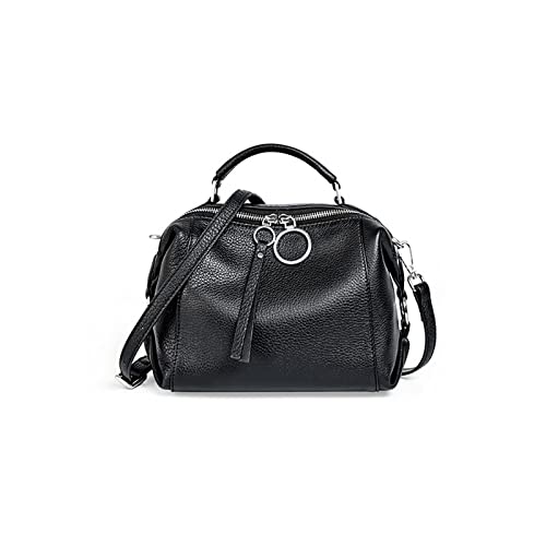 jonam Umhängetasche Weiche Echtes Leder Frauen Handtasche, Quaste Taschen Weibliche Umhängetasche, Große Kapazität Lässige Frauen Crossbody Bag (Color : Black) von jonam