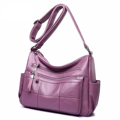 jonam Umhängetasche Weiche Leder-Damen Handtaschen, weibliche Crossbody-Taschen für Frauen, Schulter-Messenger Bags (Color : Purple) von jonam