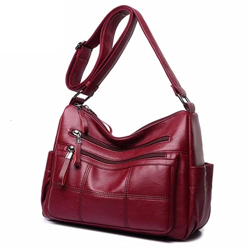 jonam Umhängetasche Weiche Leder-Damen Handtaschen, weibliche Crossbody-Taschen für Frauen, Schulter-Messenger Bags (Color : Red) von jonam