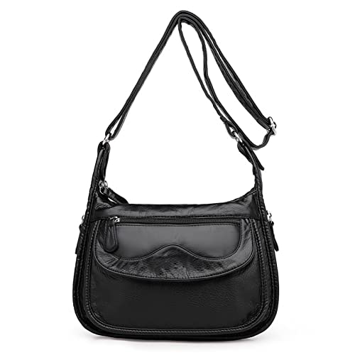 jonam Umhängetasche Weiche Lederhandtaschen, Frauen Taschen Crossbody Taschen für Frauen, große Kapazität Einfache Schulter Messenger Bag (Color : Black) von jonam