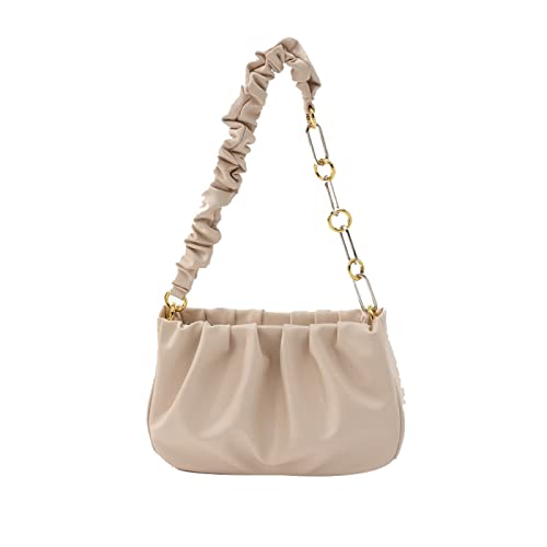 jonam Umhängetasche Weiche Ledertaschen, modische Nischenbeutel, Damen-Umhängetaschen, Fold-Taschen, Unterarmsäcke (Color : Beige) von jonam