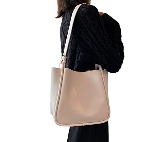 jonam Umhängetasche Wide Shoulder Belt Bucket Bag Women's Shoulder Bag Luxury Pu Messenger Bag Large Capacity Messenger Bag Simple Purse Women's Shoulder Bag (Color : White, Size : 30x24x14cm) von jonam