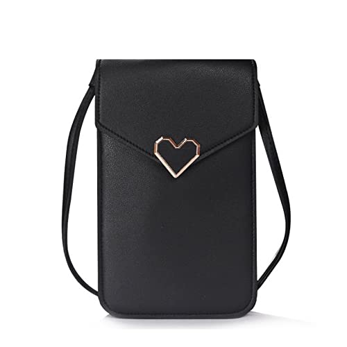 jonam Umhängetasche Women Bag For Phone Transparent Touch Screen Women Coin Purse Crossbody Shoulder Bag Girls Phone Bag Mini Heart Type Hasp Pouch (Color : Black) von jonam