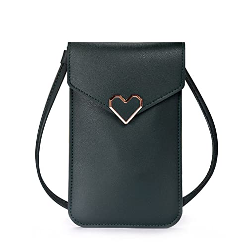 jonam Umhängetasche Women Bag For Phone Transparent Touch Screen Women Coin Purse Crossbody Shoulder Bag Girls Phone Bag Mini Heart Type Hasp Pouch (Color : Green) von jonam