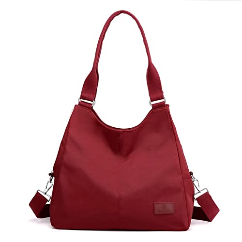 jonam Umhängetasche Women Casual Nylon Big Tote Bag Lightweight Waterproof Large Capacity Handbag Messenger Bag Ladies Shopping Shoulder Bag (Color : Red) von jonam