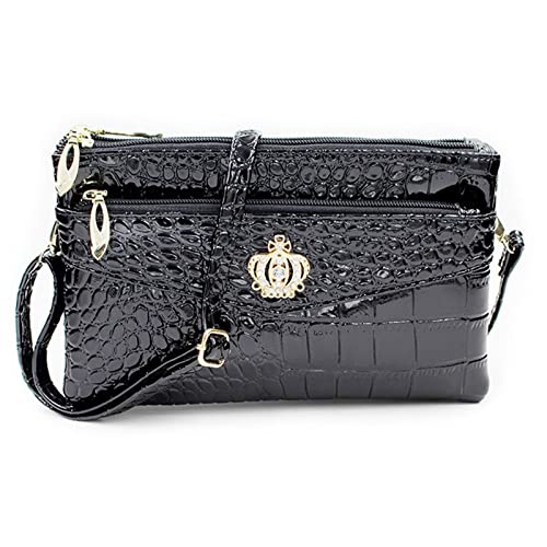 jonam Umhängetasche Women Crossbody Shoulder Bags Crown Messenger Pu Leather Crossbody Double Zipper Pouch Bag For Women (Color : Black) von jonam