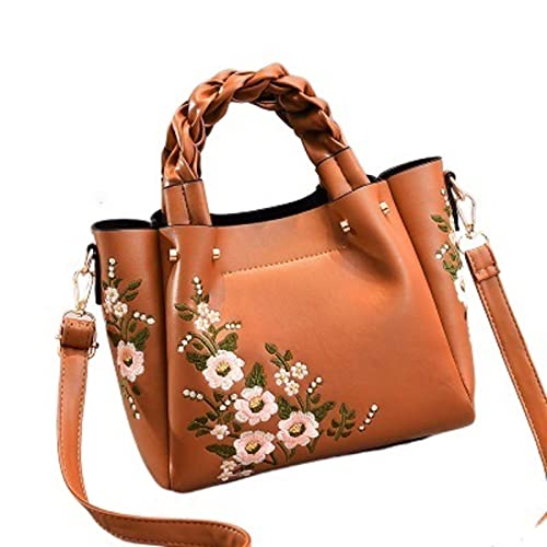 jonam Umhängetasche Women Handle Women Floral PU Leather Small Hand Bags Casual Ladies Bag Shoulder White Female (Color : Orange, Size : 22X20X12cm) von jonam