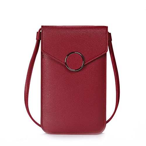 jonam Umhängetasche Women Phone Purse Simple Strap Wallets Smart Phone Shoulder Handbags Leather Casual Solid Crossbody Bag Touch Screen Bags Girl (Color : Red) von jonam