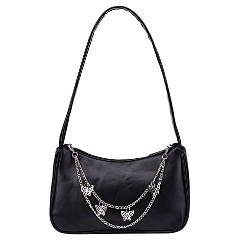 jonam Umhängetasche Women Small Shoulder Underarm Nylon Ladies Chain Pure Color Zipper Mini Purse Handbag (Color : Black) von jonam