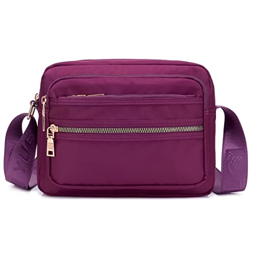 jonam Umhängetasche Women Solid Color Zipper Waterproof Nylon Shoulder Bag Female Crossbody Bag Ladies Waterproof Travel Messenger Bag (Color : Purple) von jonam