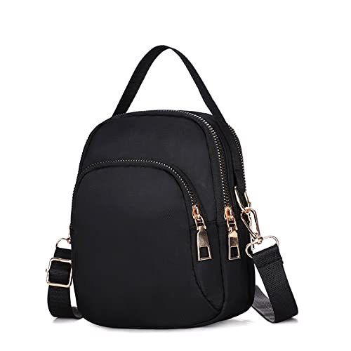 jonam Umhängetasche Women‘s Shoulder Bag Multifunctional Wallet Nylon Oxford Cloth Messenger Bag Zipper Mobile Phone Handbag Wrist Purse (Color : Black) von jonam