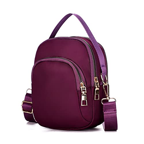 jonam Umhängetasche Women‘s Shoulder Bag Multifunctional Wallet Nylon Oxford Cloth Messenger Bag Zipper Mobile Phone Handbag Wrist Purse (Color : Purple) von jonam