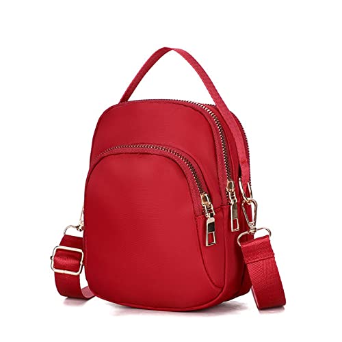 jonam Umhängetasche Women‘s Shoulder Bag Multifunctional Wallet Nylon Oxford Cloth Messenger Bag Zipper Mobile Phone Handbag Wrist Purse (Color : Red) von jonam