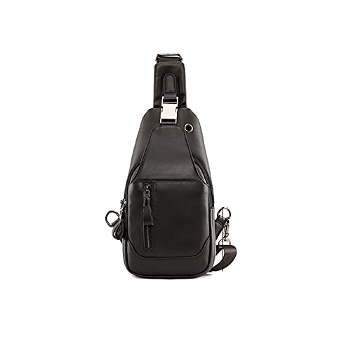 jonam Umhängetaschen für Herren Echtes Leder Brustpackungen für Männer Messenger Umhängetasche Männer Kleine Reisetasche Vintage Rindsleder Gelbe Handtaschen (Color : Black) von jonam