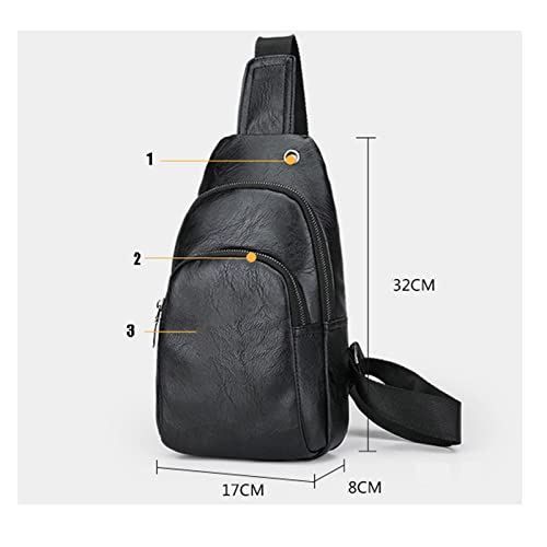 jonam Umhängetaschen für Herren Herren-Brusttasche Umhängetasche Luxus-Design Langlebiges PU-LederTelefon-Umhängetasche Wasserdichte Reisetasche Kopfhörerstecker (Color : Black) von jonam