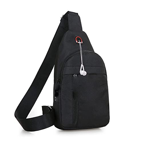 jonam Umhängetaschen für Herren MenS Shoulder Bag Messenger Bag Nylon Chest Bag Usb Charging Mens Anti-Theft Canvas Leisure Short-Distance Small Luggage Bag (Color : Black) von jonam