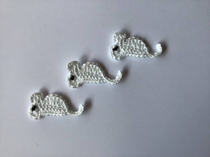 Mäuseparade 3 Kleine Mäuse Gehäkelte Aufnäher, Handarbeit von jonathanantonia