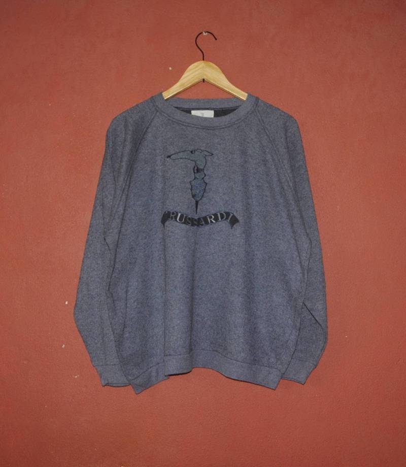 Vintage Trussardi 1990Er Jahre Sweatshirt Large/Paris Italien Luxus Modedesigner Pullover Bestickter Rundhalspullover Made in Italy von jonirotanvintage