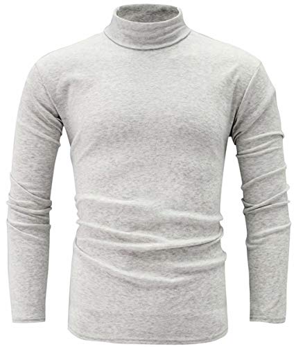 jonivey Herren Basic Rollkragen Langarm Leicht Weich Casual Knit Fitted Thermal T-Shirt Pullover Tops, 03Hellgrau, Mittel von jonivey