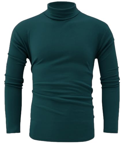 jonivey Herren Basic Rollkragen Langarm Leicht Weich Casual Knit Fitted Thermal T-Shirt Pullover Tops, Deep Cyan, L von jonivey