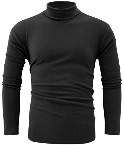 jonivey Herren Basic Rollkragenpullover, langärmelig, Thermo-Strick-T-Shirt - Schwarz - Large von jonivey