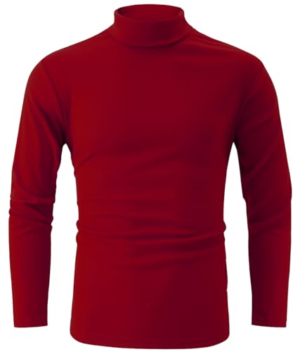 jonivey Herren Basic Rollkragen Langarm Leicht Weich Casual Knit Fitted Thermal T-Shirt Pullover Tops, rotbraun, XL von jonivey