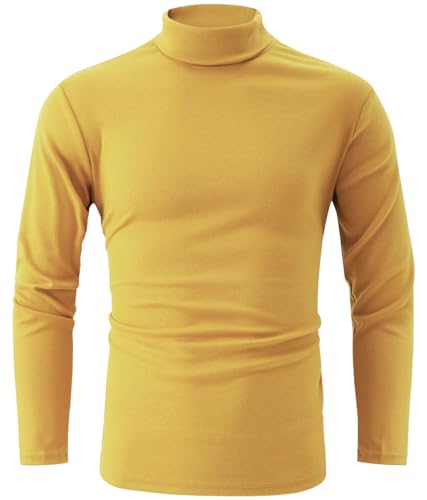 jonivey Herren Basic Rollkragen Langarm Leicht Weich Casual Knit Fitted Thermal T-Shirt Pullover Tops, gelb, Mittel von jonivey