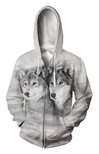 JooMeryer Herren 3D Wolf Print Casual Jacke Full Zip Hoodie Kapuzenpullover Sweatshirts - Rot - XX-Large von joo meryer