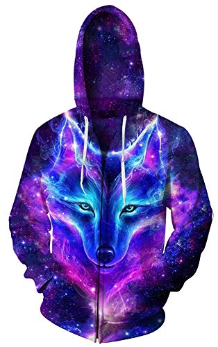 JooMeryer Herren 3D Wolf Print Casual Jacke Full Zip Hoodie Kapuzenpullover Sweatshirts - Schwarz - Small-Medium von joo meryer
