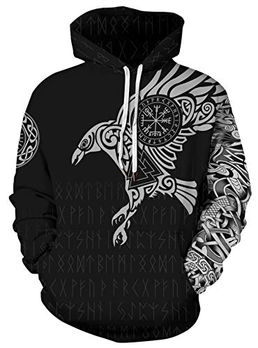 JooMeryer Herren Kapuzen-Sweatshirt, Wikinger, 3D-Grafikdruck, Übergröße S-5XL - Schwarz - XXX-Large von joo meryer
