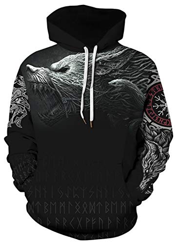 JooMeryer Herren Viking Totem 3D Druck Langarm Hoodies Pullover Sweatshirt - Schwarz - X-Large von joo meryer