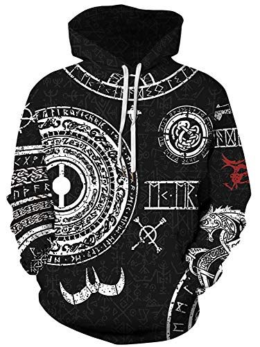 JooMeryer Herren Viking Totem 3D Druck Langarm Hoodies Pullover Sweatshirt - Schwarz - XX-Large von joo meryer