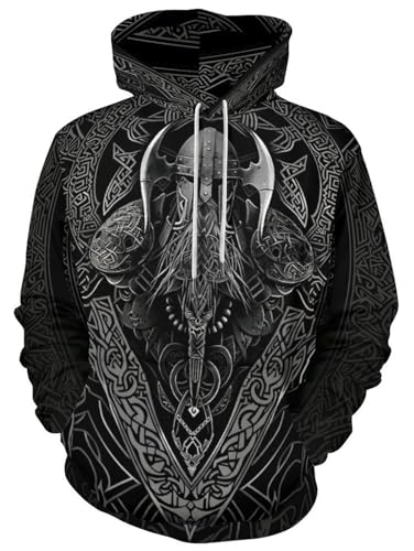 JooMeryer Herren Wikinger Totem 3D-Druck Langarm Hoodies Pullover Sweatshirt, Viking Armor, Large von joo meryer