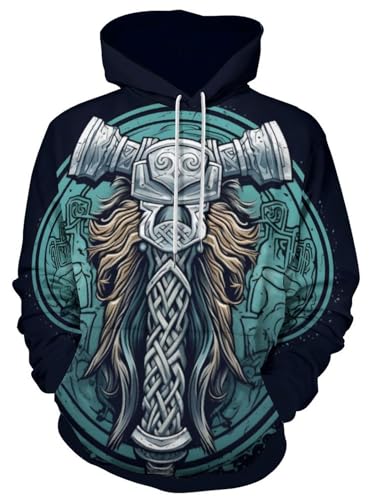 JooMeryer Herren Wikinger Totem 3D-Druck Langarm Hoodies Pullover Sweatshirt, Z - Vintage Runic, 4X-Large von joo meryer