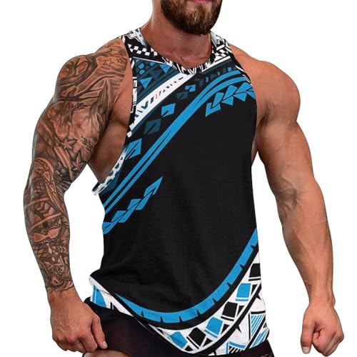JooMeryer Polynesisches Tanktop für Herren, Tribal American Samoa, bedruckt, Workout, Fitnessstudio, Muskel-T-Shirt, Blau Polynesisch, Mittel JooMeryer Polynesisches Tanktop für Herren, Tribal American Samoa, bedruckt, Workout, Fitnessstudio, Muskel-T-Shirt, Blau Polynesisch, Mittel von joo meryer