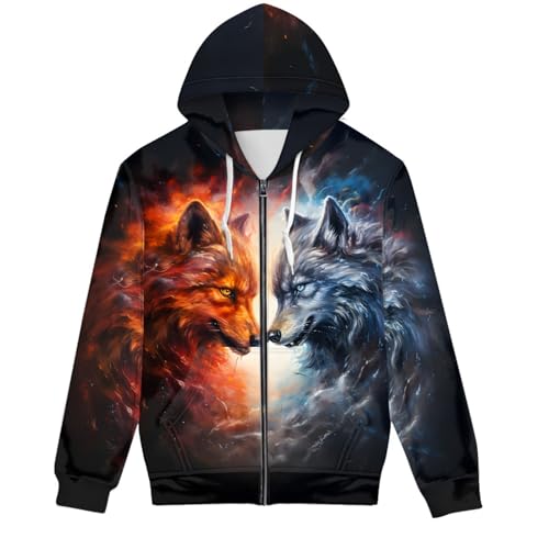 JooMeryer Uni Herren-Kapuzenpullover mit Reißverschluss, langärmelig, Rundhalsausschnitt, Freizeitjacke, Cool Orange Blue Wolf, XX-Large von joo meryer