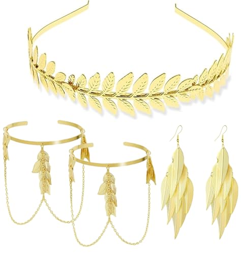 joonnair 4 STÜCKE Griechische Göttin Kostüm Set mit Kopfschmuck Lorbeerkranz Römische Göttin Haarreif und Göttin Kostüm Griechische göttin Schmuck für Hochzeit Kostüm Partyjoonnair von joonnair