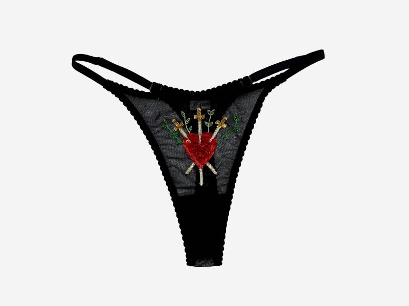 Hand Perlenbestickter Tarot Inspirierter String Tanga, Drei Schwerter von jordanderuiter