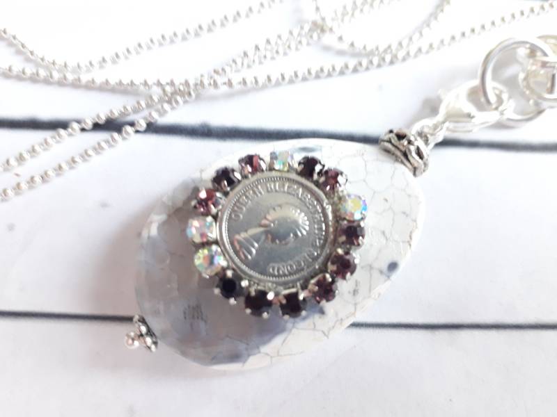 Halskette Kugelkette Mit Anhänger Achat Münze Und Glasschliffsteinen von josefine1961