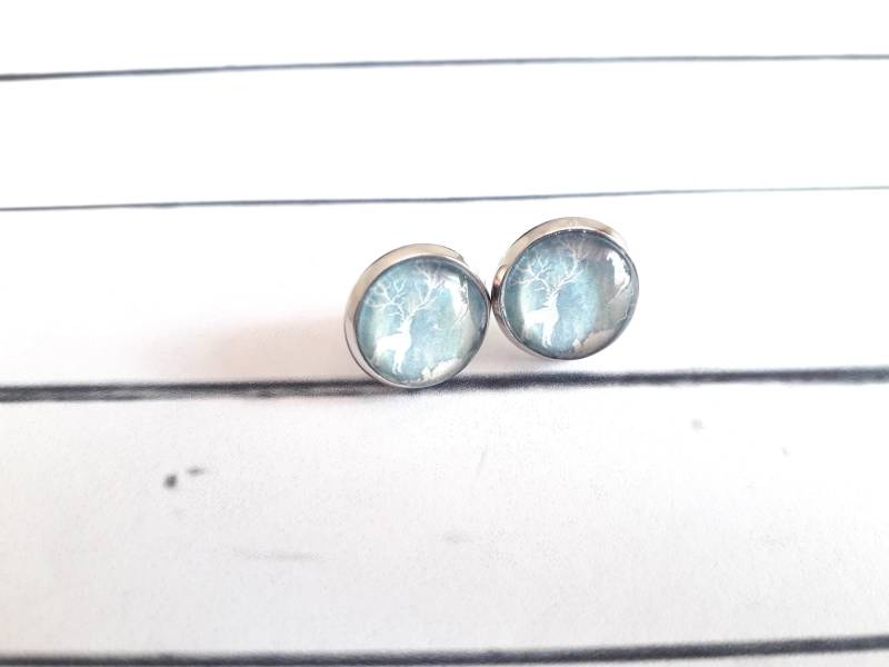 Ohrstecker Versilbert Glas Cabochon "Hirsch" 12mm Ohrstecker Versilbert Glas Cabochon "Hirsch" 12mm von josefine1961