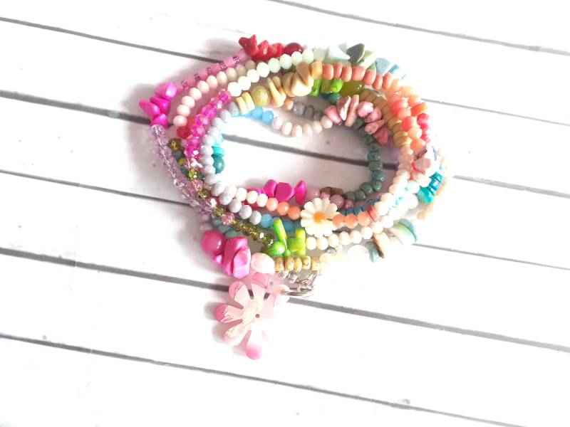 Perlenekette Perlenarmband Wickelarmband Bettelkette Boho Hippie Style von josefine1961