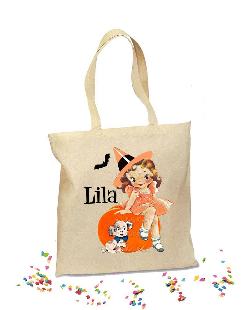 Personalisierte Mädchen Vintage Halloween Einkaufstasche - Kürbis Prinzessin von josiekatstrunk