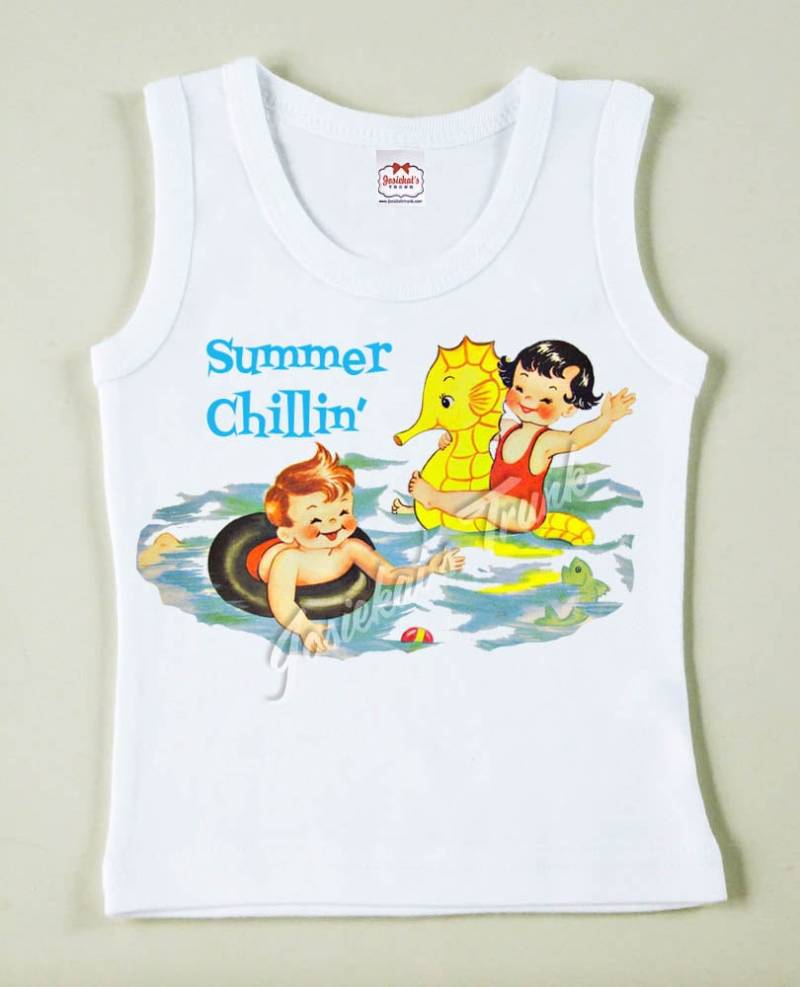 Retro "Sommer Chillin" T-Shirt Custom Größe Vintage Mädchen Schwimmen Strand Tshirt Tank von josiekatstrunk