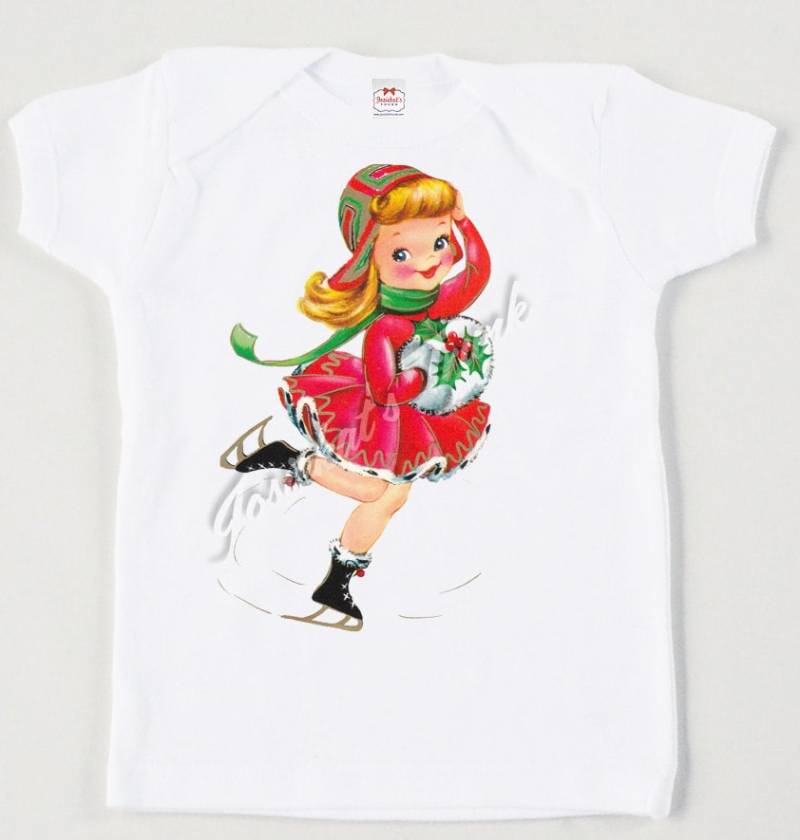 Retro Weihnachts T-Shirt Schlittschuh Mädchen Vintage T-Shirt von josiekatstrunk