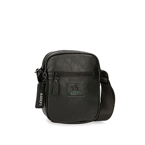 Adept Axel Umhängetasche mit zwei Fächern, Schwarz, 17 x 22 x 7 cm, Kunstleder, Schwarz , Umhängetasche mit zwei Fächern von ADEPT