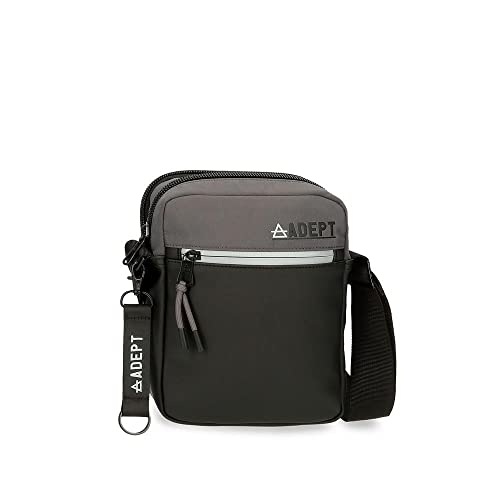 Adept Arker Umhängetasche mit Zwei Fächern, Grau, 17 x 22 x 7 cm, Polyester und PU, grau, Umhängetasche mit Zwei Fächern von ADEPT