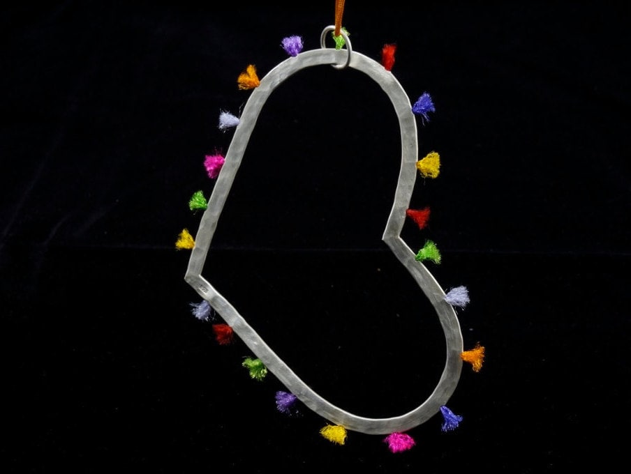 Mehrfarbige Silber Große Herz-Anhänger, Gehämmert Sterling Silber, Handgefertigt, Schmuck Für Sie, Geschenk Sie von jovejoyjewelry