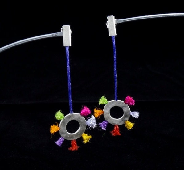 Multicolor Silber Drop Ohrringe, Gehämmerten Sterling Farbe Saiten, Handgefertigt, Schmuck Für Ihr Geschenk Sie Multicolor Silber Drop Ohrringe, Gehämmerten Sterling Farbe Saiten, Handgefertigt, Schmuck Für Ihr Geschenk Sie von jovejoyjewelry