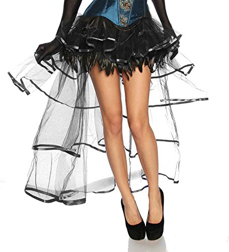 Burlesque Volant Tafft Chiffon Rock transparent mit Federn vorne kurz hinten lang, Schwarz, von jowiha