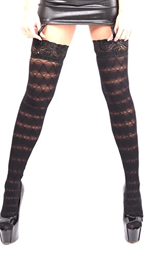 jowiha Damen Winter Stockings Halterlose Strümpfe mit Spitze 120DEN Silikonstreifen (S/M, Schwarz) von jowiha